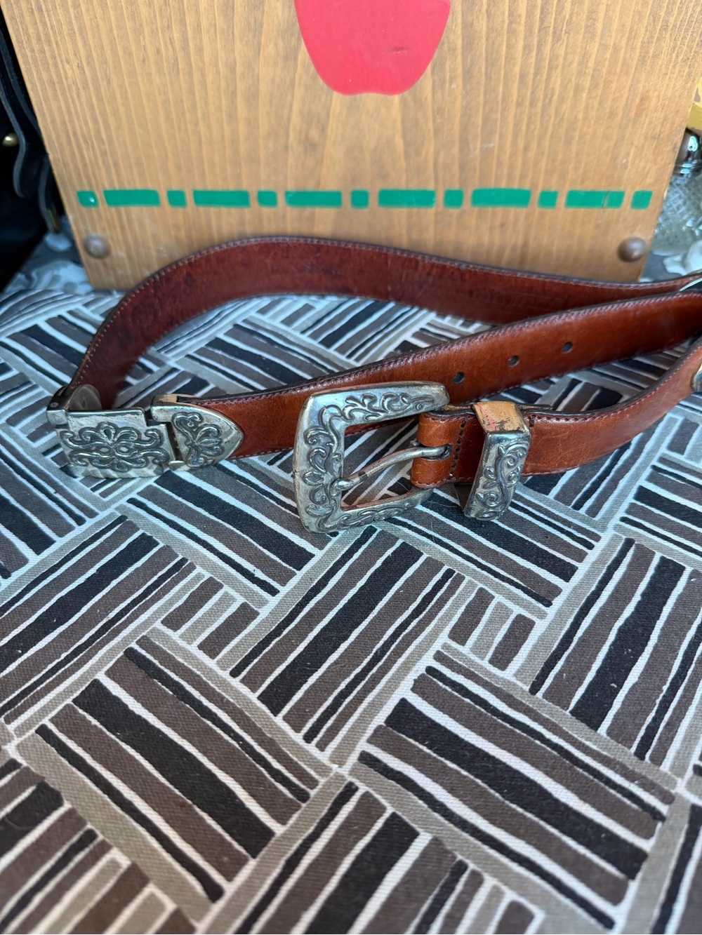 Fossil Brown Leather Belt with Decorative Silver-Tone Buckle
